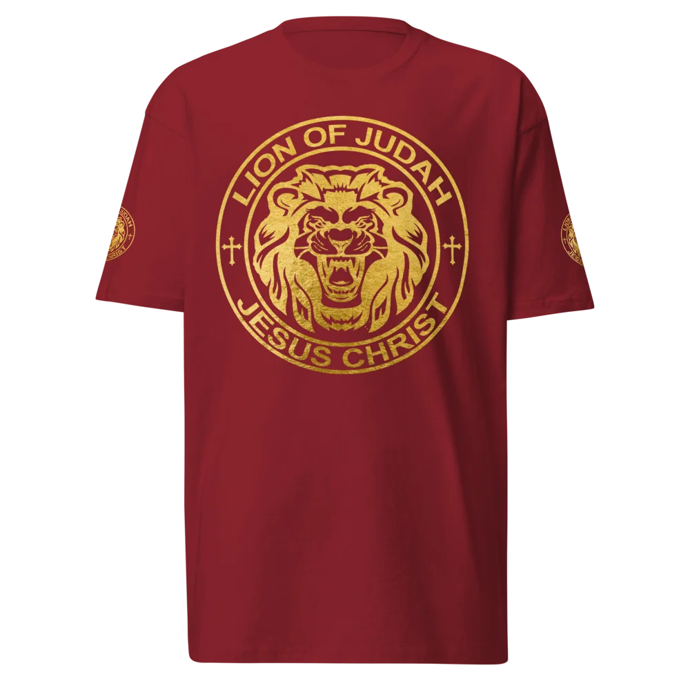 Lion of Judah brick red Christian T-shirt with gold graphic