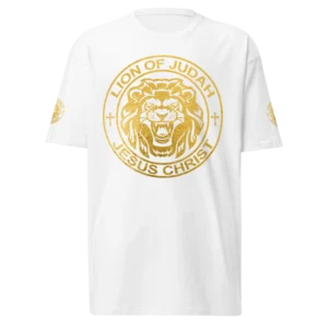 Lion of Judah White Christian T-Shirt with gold graphic