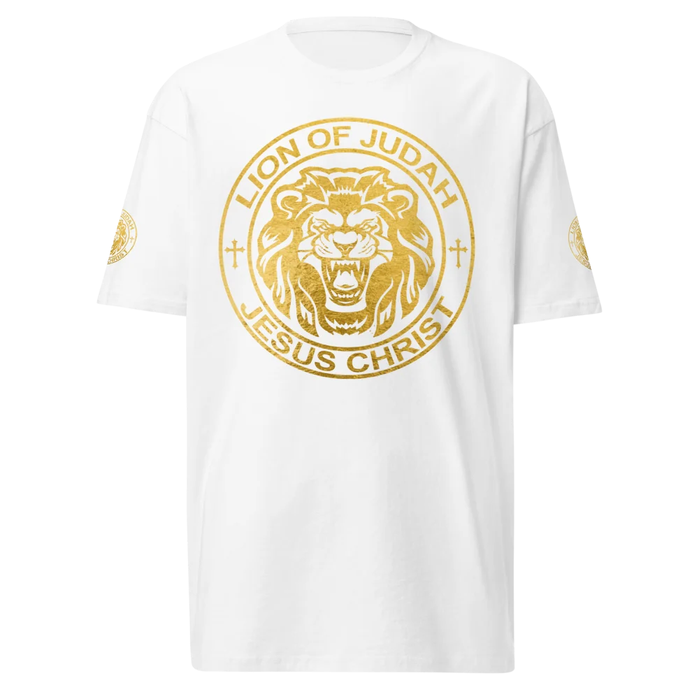 Lion of Judah White Christian T-Shirt with gold graphic
