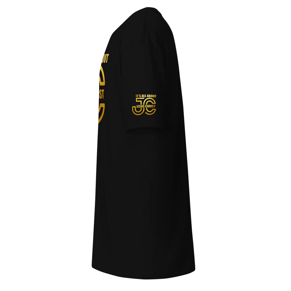 It's All About Jesus Christ black Christian T-shirt - left side view