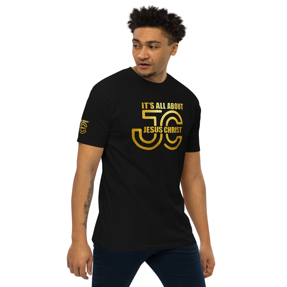 It's All About Jesus Christ black Christian T-shirt - right front view