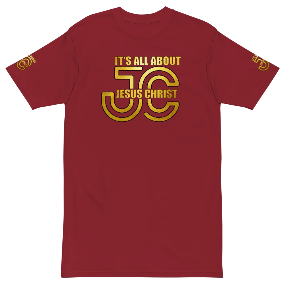 It's All About Jesus Christ brick red Christian T-shirt - front view