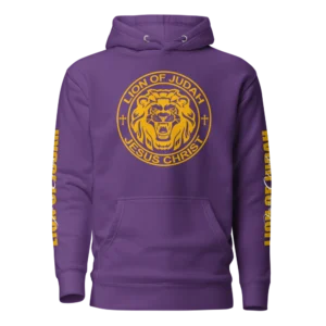 Jesus Christ Lion of Judah Purple Christian Hoodie with yellow graphic