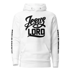 Jesus Is Lord White Christian Hoodie with yellow graphic