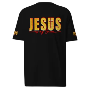 Jesus Is My Savior Black Christian T-Shirt with gold graphic