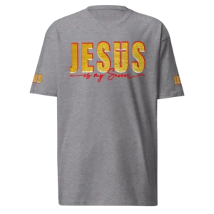 Jesus Is My Savior Carbon Grey Christian T-Shirt with gold graphic