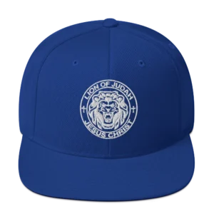 Lion of Judah Jesus Christ embroidered royal blue snapback hat