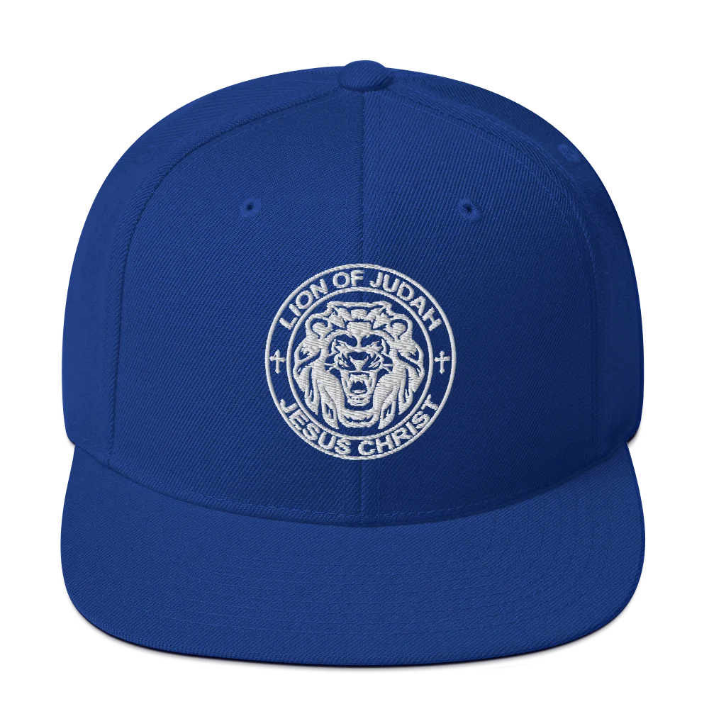 Lion of Judah Jesus Christ embroidered royal blue snapback hat