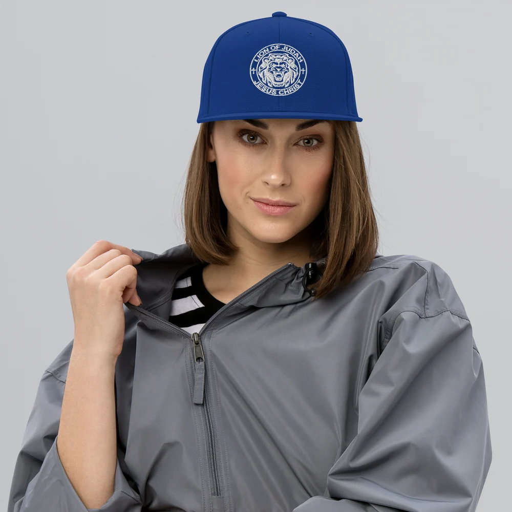Lion of Judah Jesus Christ royal blue snapback hat - front view