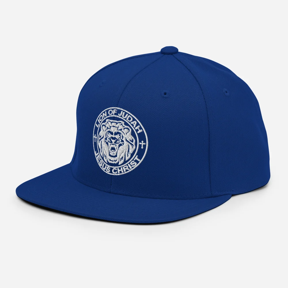 Lion of Judah Jesus Christ royal blue snapback hat - left front view